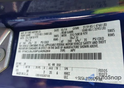 2015 Ford Escape Titanium из США, поврежденный, VIN 1FMCU9JX9FUA59269